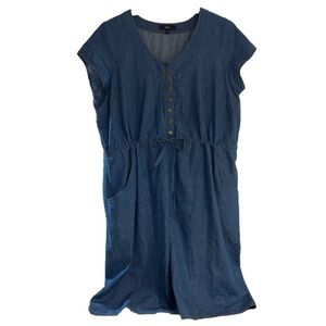 Ellos Dress Scoop Neck Cap Sleeves Pockets Snap Bodice Adjustable Waist Women Lg